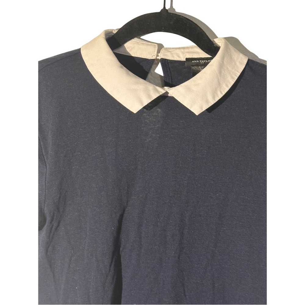 Ann Taylor Navy Blue Collared Short Sleeve Top Size XS - Picture 3 of 5